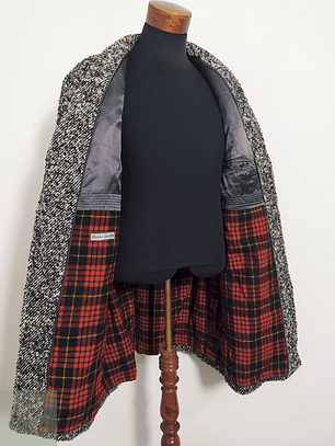 Abrigo Vintage Lana Virgen Gruesa – Interior Tartán Rojo – Talla L