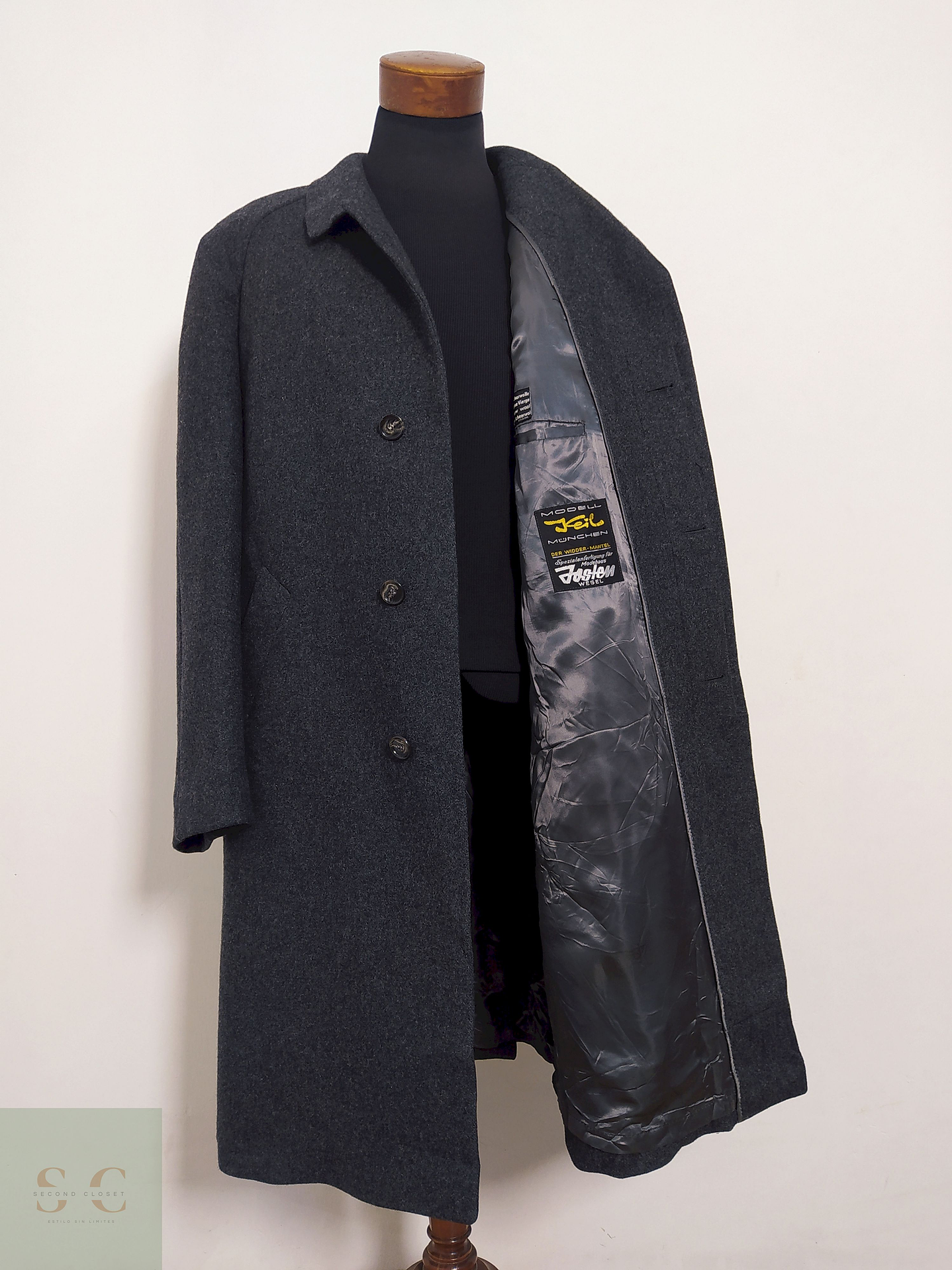 Abrigo Modell Keil München Plomo 100% lana virgen Talla M 1