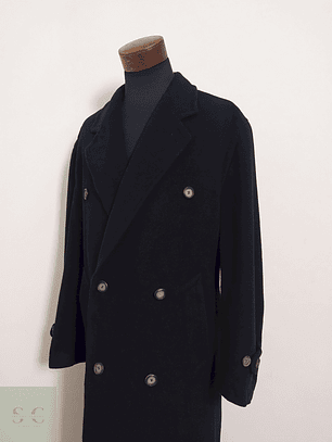 Abrigo Largo Cruzado Daniel Hechter Negro – Lana Virgen y Cashmere – Talla L