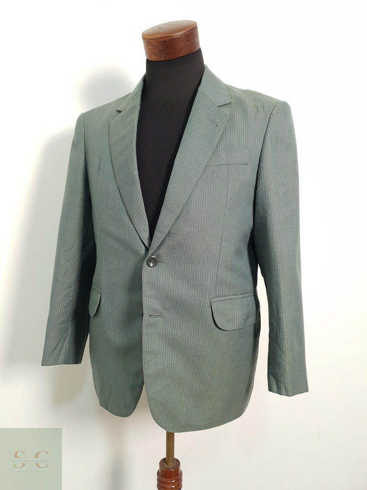 Veston Verde rayado vintage Lana Talla M 3