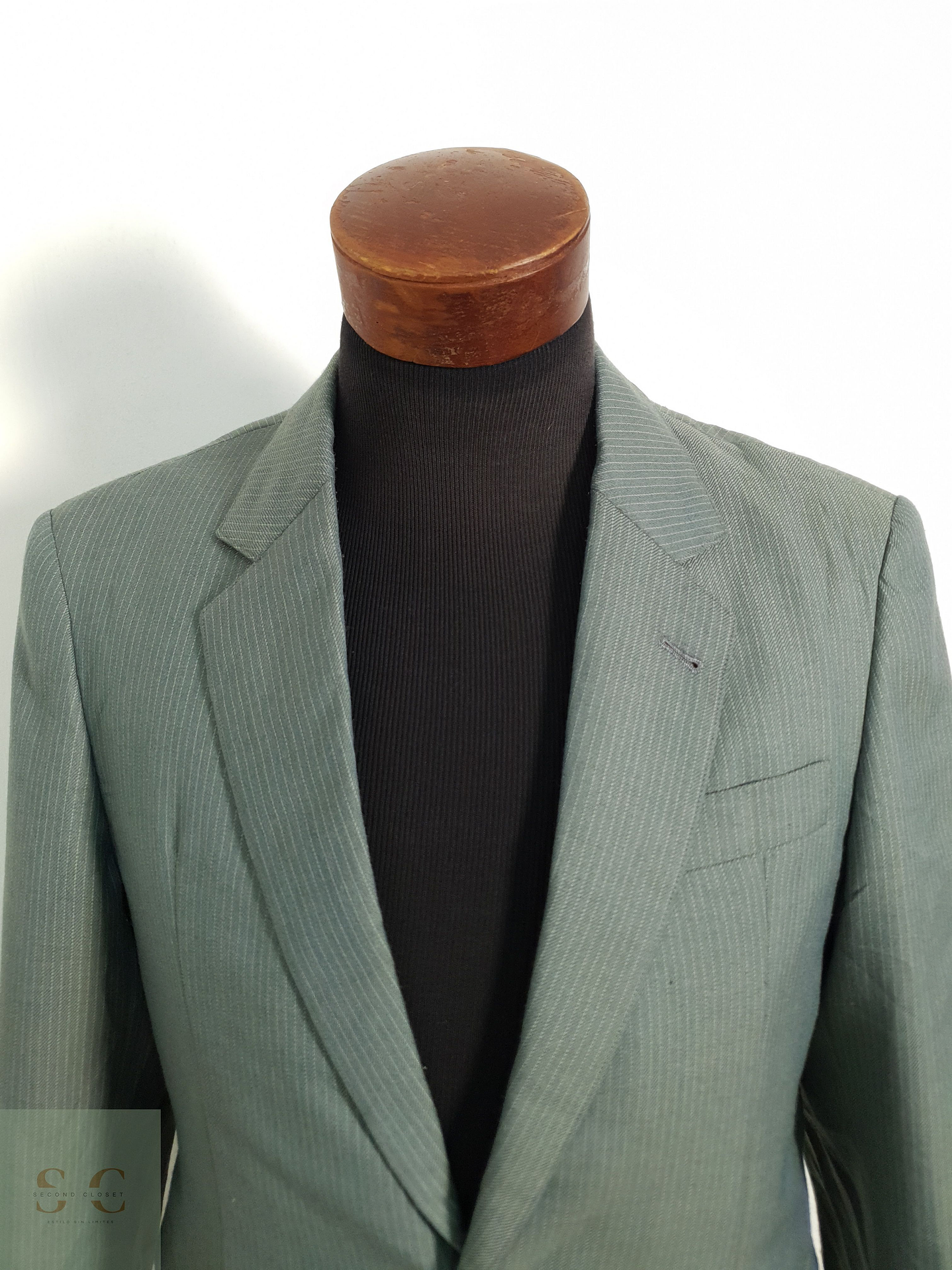 Veston Verde rayado vintage Lana Talla M 4