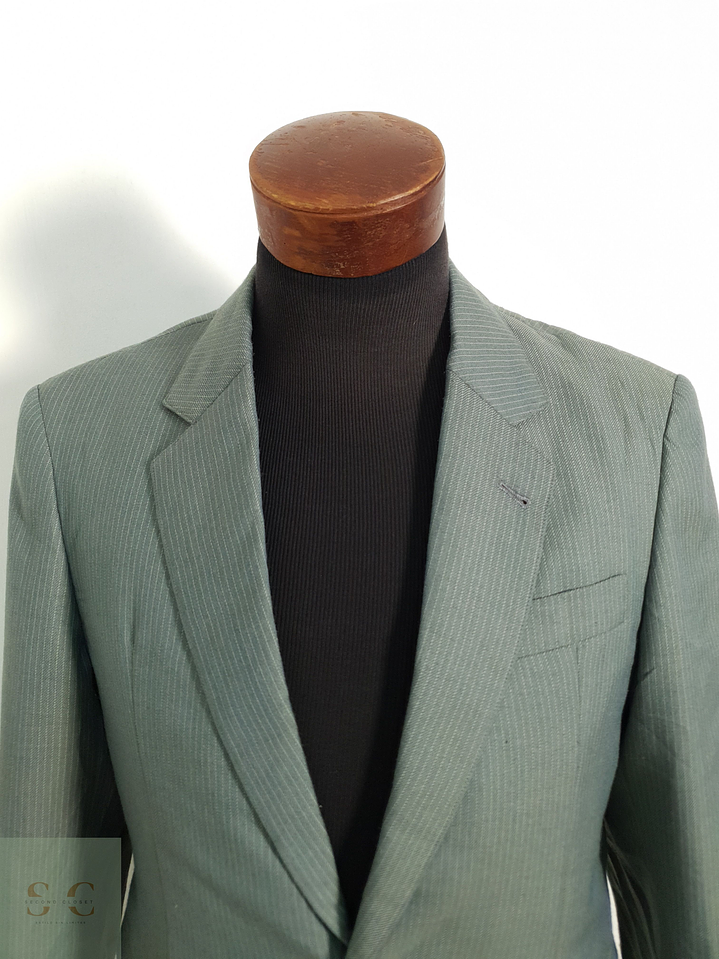 Veston Verde rayado vintage Lana Talla M 4