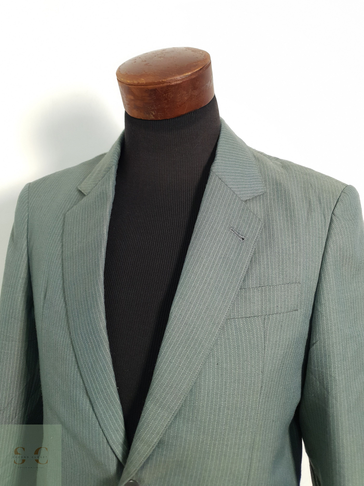 Veston Verde rayado vintage Lana Talla M 5
