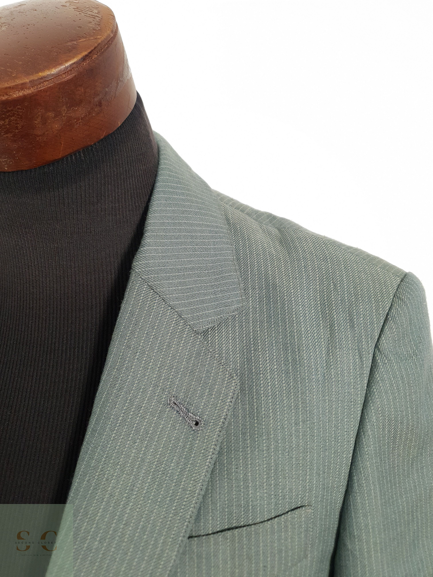 Veston Verde rayado vintage Lana Talla M 6