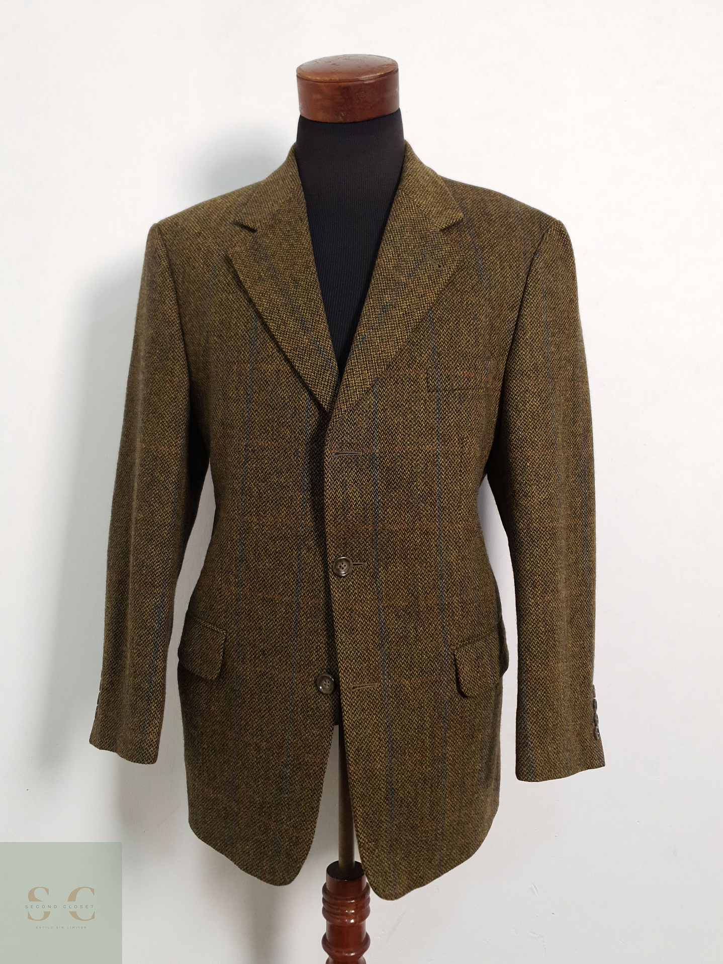 Veston Gilbert 100% lana virgen tweed verde Talla LXL 2