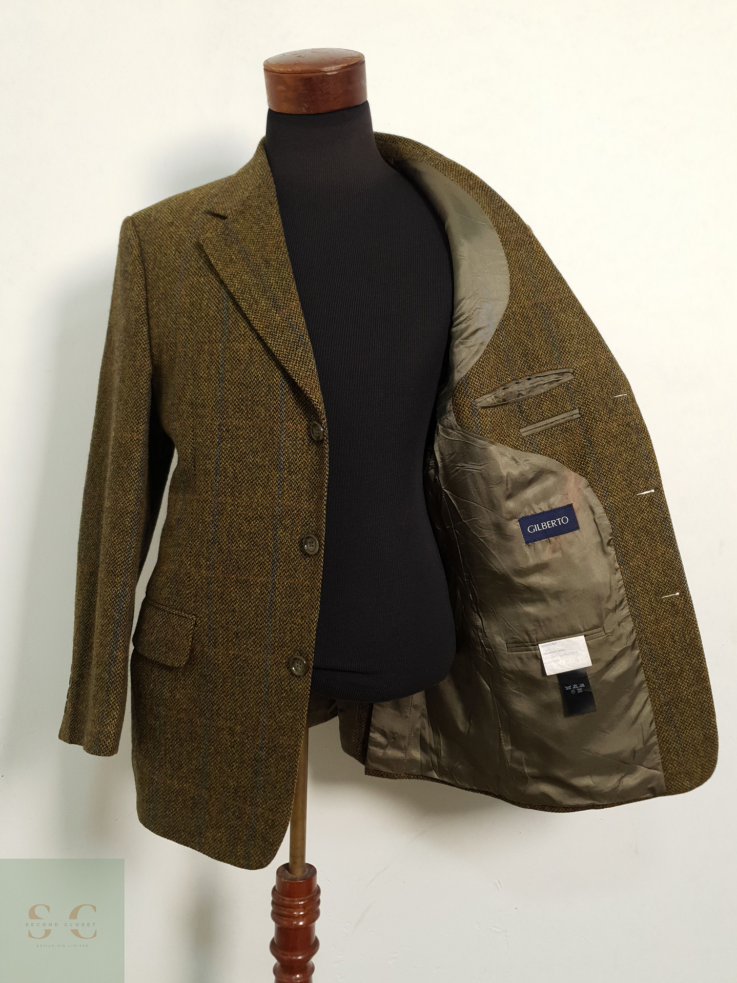 Veston Gilbert 100% lana virgen tweed verde Talla LXL 3