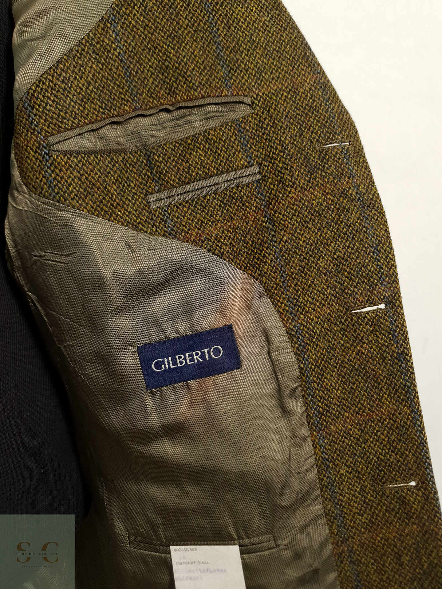 Veston Gilbert 100% lana virgen tweed verde Talla LXL 6