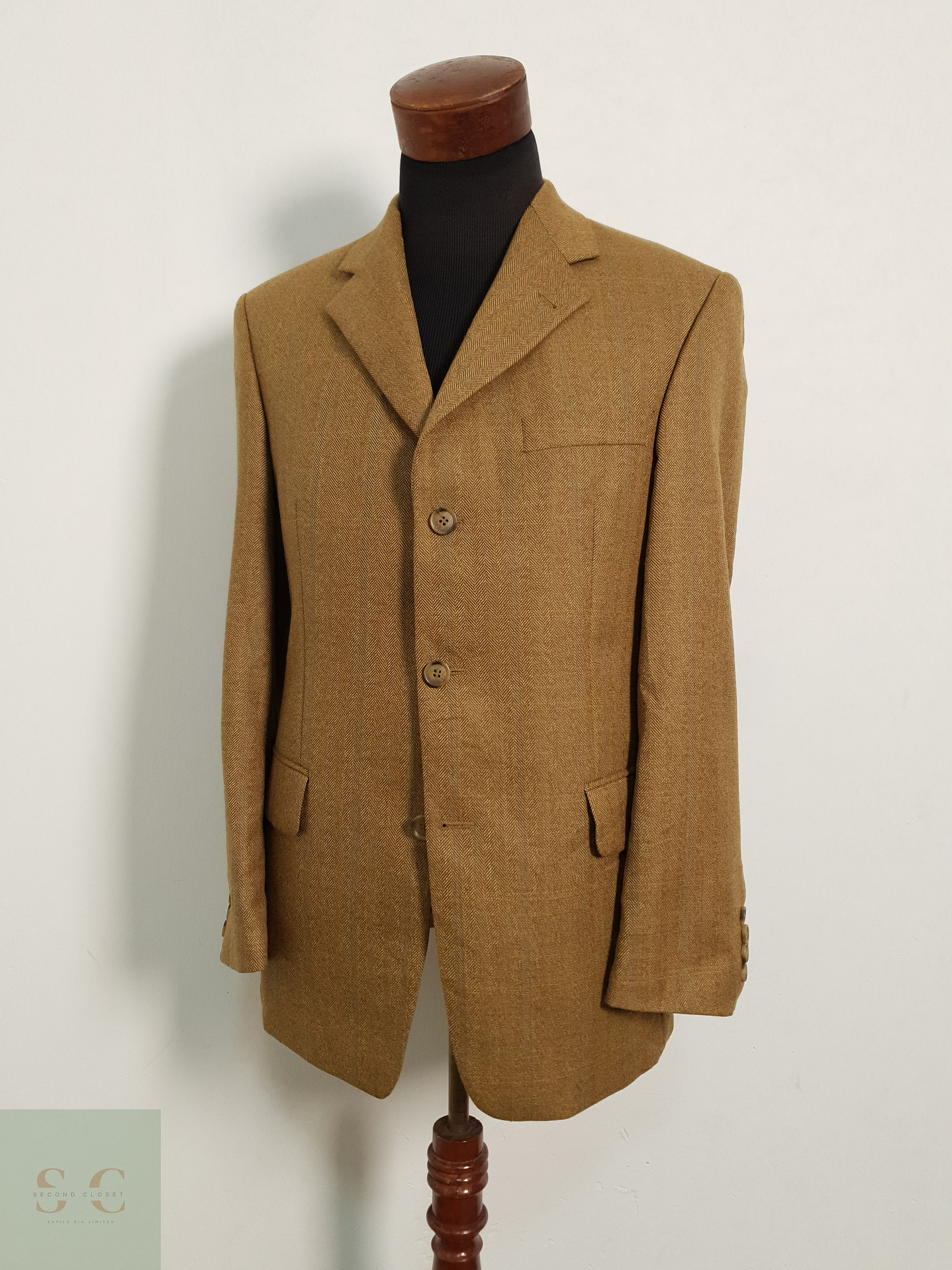 Veston Pierre Laffitte 100% lana virgen espiguilla camel Talla SM 2