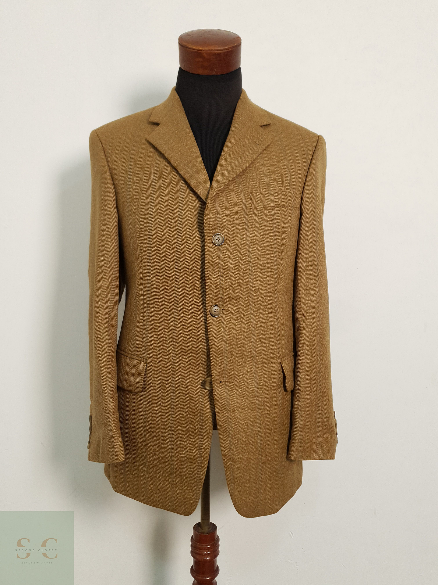 Veston Pierre Laffitte 100% lana virgen espiguilla camel Talla SM 3