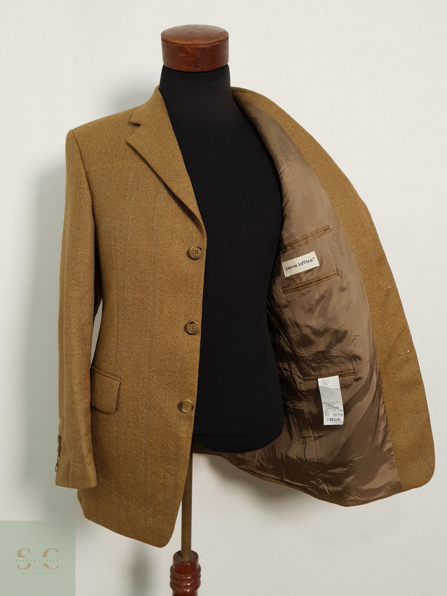 Veston Pierre Laffitte 100% lana virgen espiguilla camel Talla SM 1