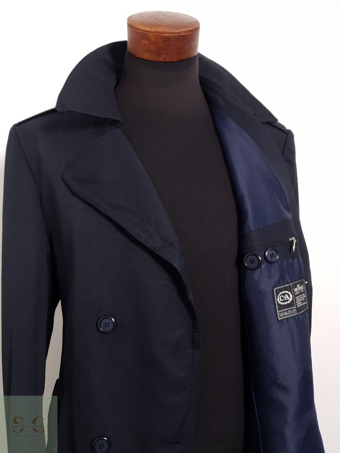 Abrigo Canda Trench largo azul marino Algodón + poliéster Talla L 3