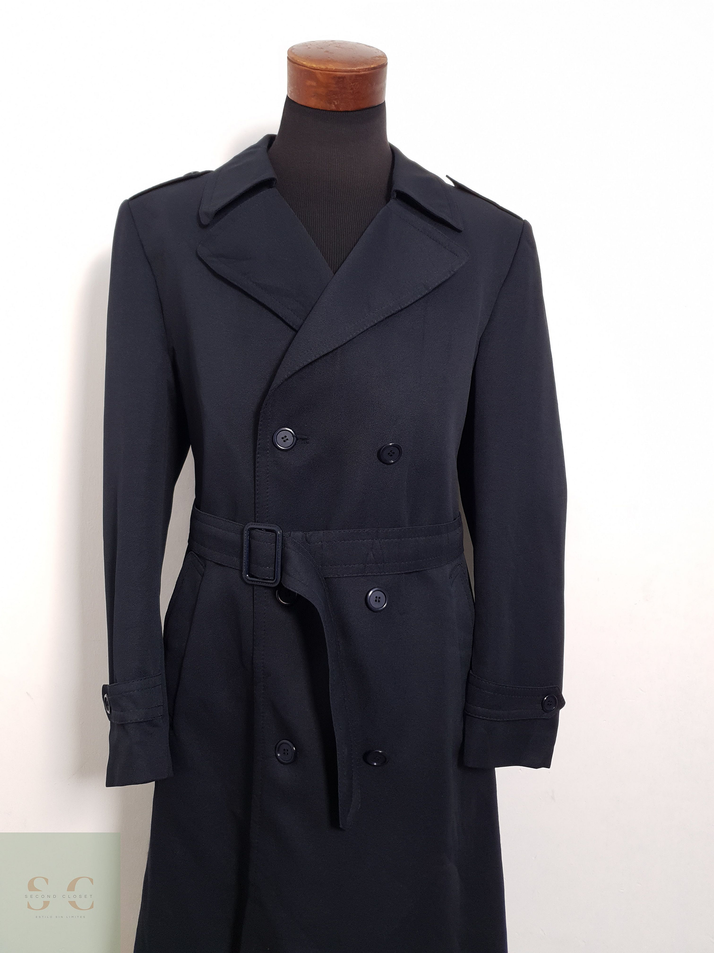 Abrigo Canda Trench largo azul marino Algodón + poliéster Talla L 5