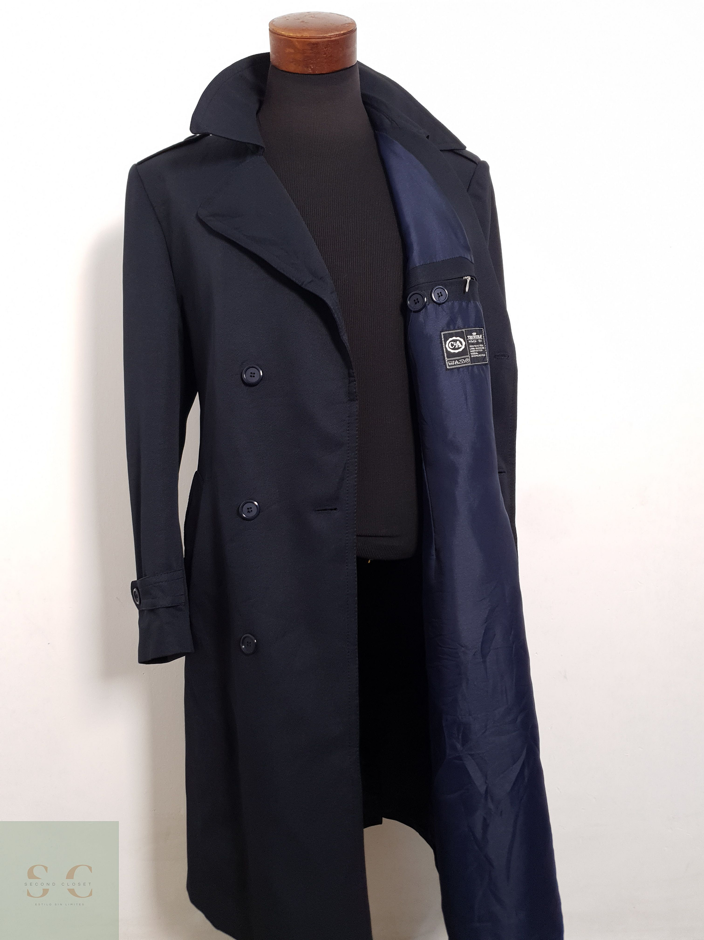 Abrigo Canda Trench largo azul marino Algodón + poliéster Talla L 7