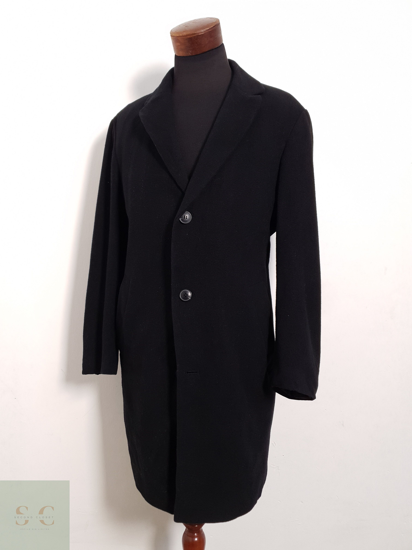 Abrigo Barisal Tres cuartos negro 70% lana virgen + 10% cashmere Talla ML 1