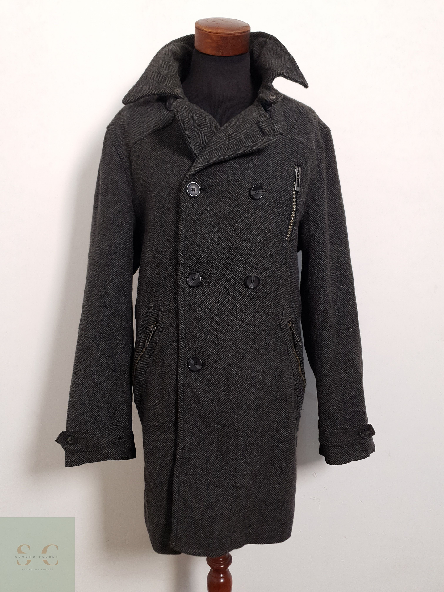 Abrigo Angelo Litrico Tres cuartos espiga plomo 70% lana Talla LXL 4