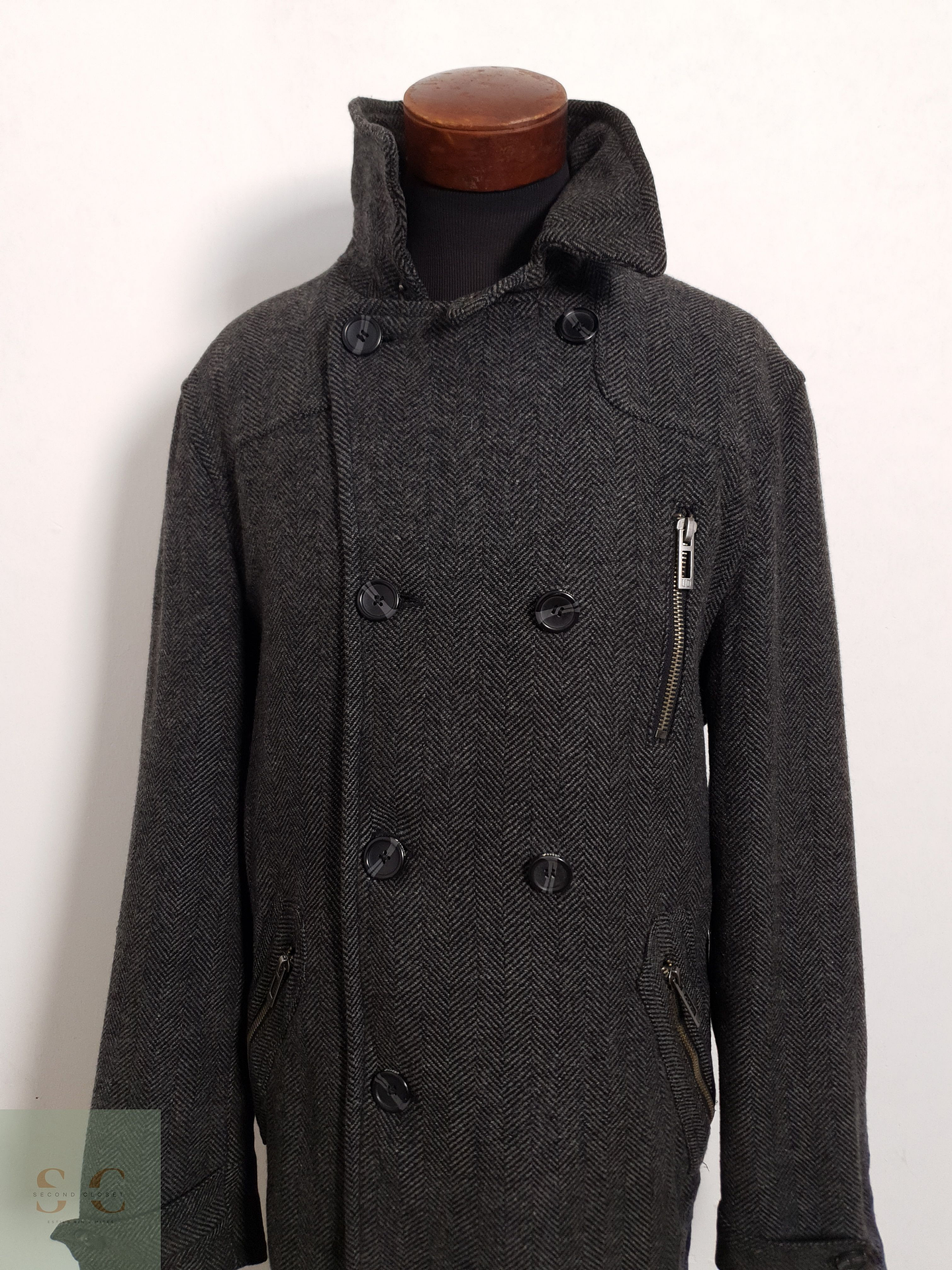 Abrigo Angelo Litrico Tres cuartos espiga plomo 70% lana Talla LXL 7