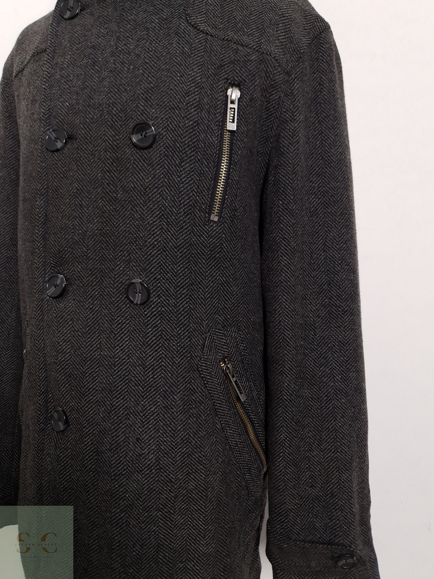 Abrigo Angelo Litrico Tres cuartos espiga plomo 70% lana Talla LXL 8