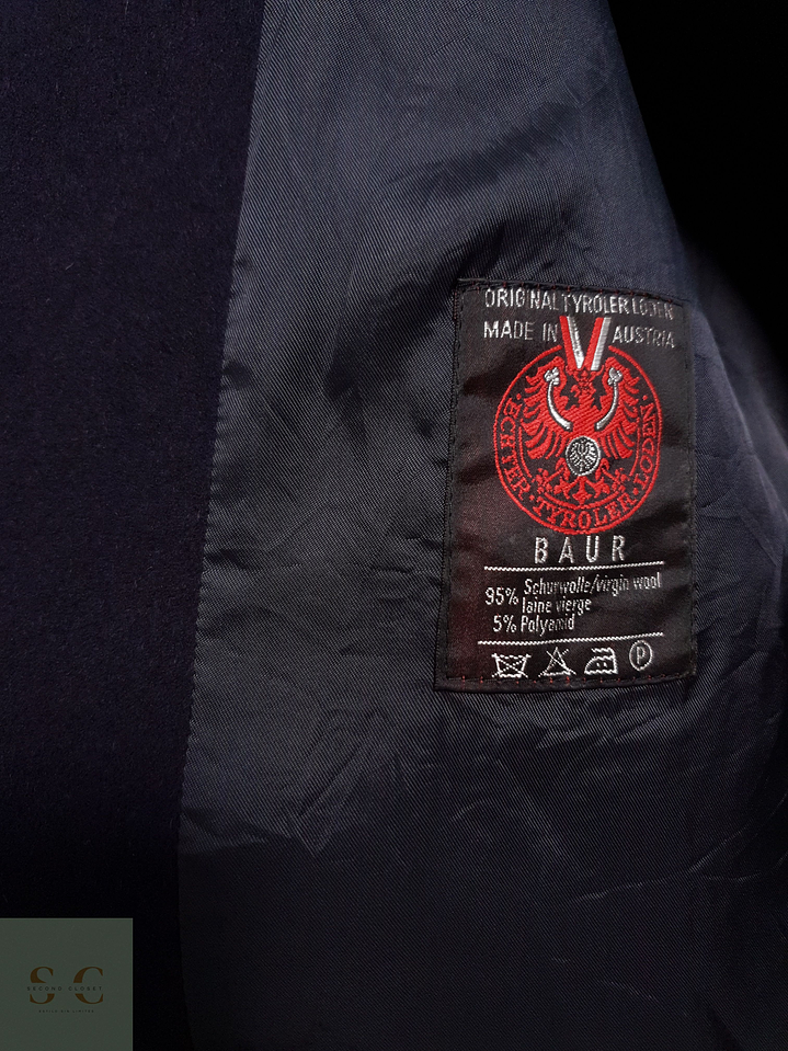 Abrigo Baur Tyroler Loden Abrigo loden largo azul 95% lana virgen Talla XL 8