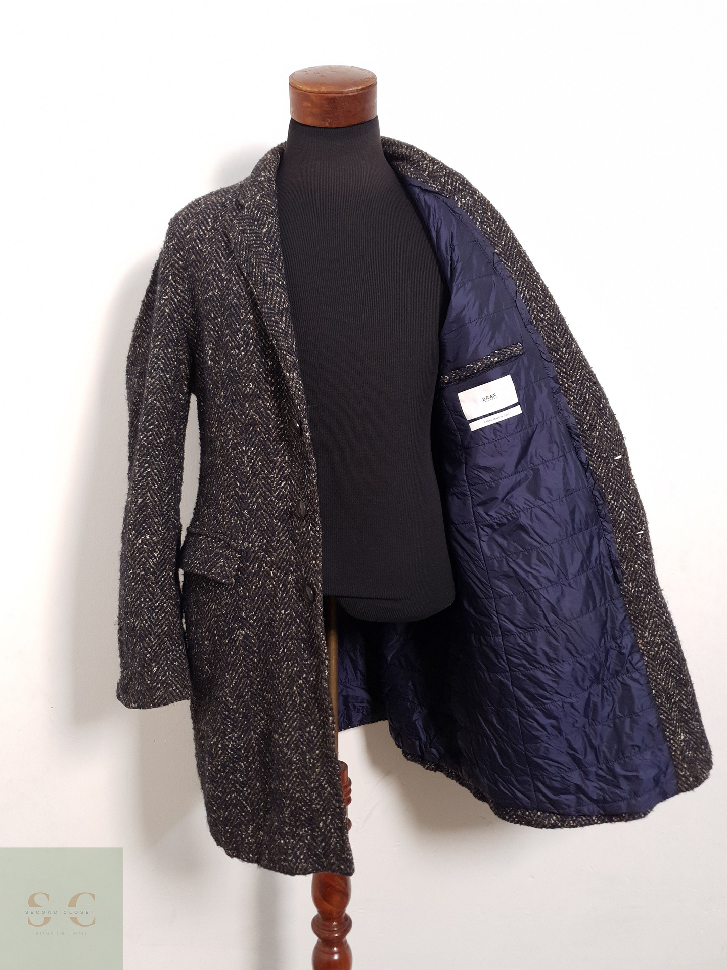 Abrigo Brax Abrigo tweed café con azul Lana virgen + alpaca + seda Talla M 1