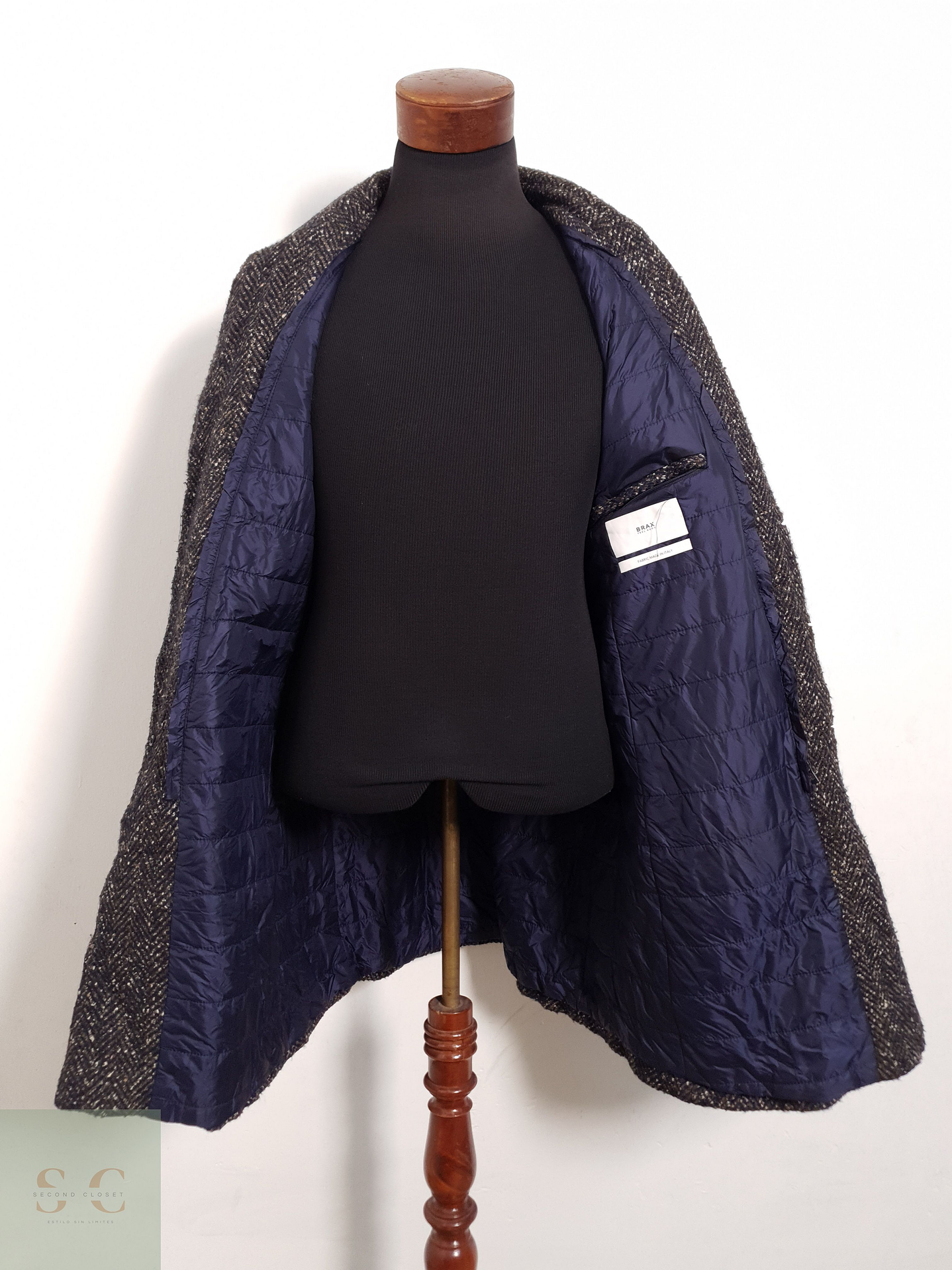 Abrigo Brax Abrigo tweed café con azul Lana virgen + alpaca + seda Talla M 4