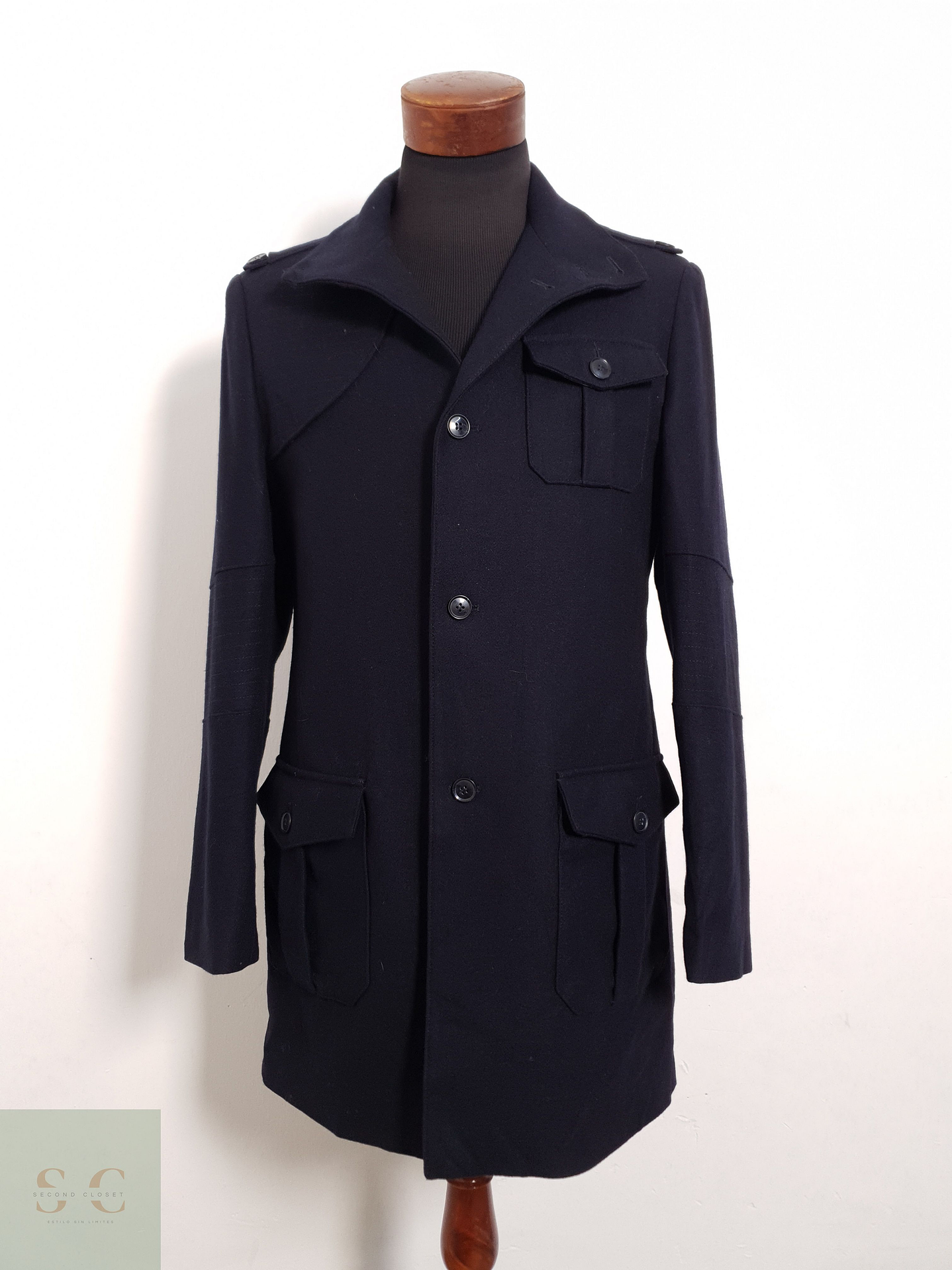 Abrigo Finshley & Harding Abrigo militar azul marino lana Talla SM 4