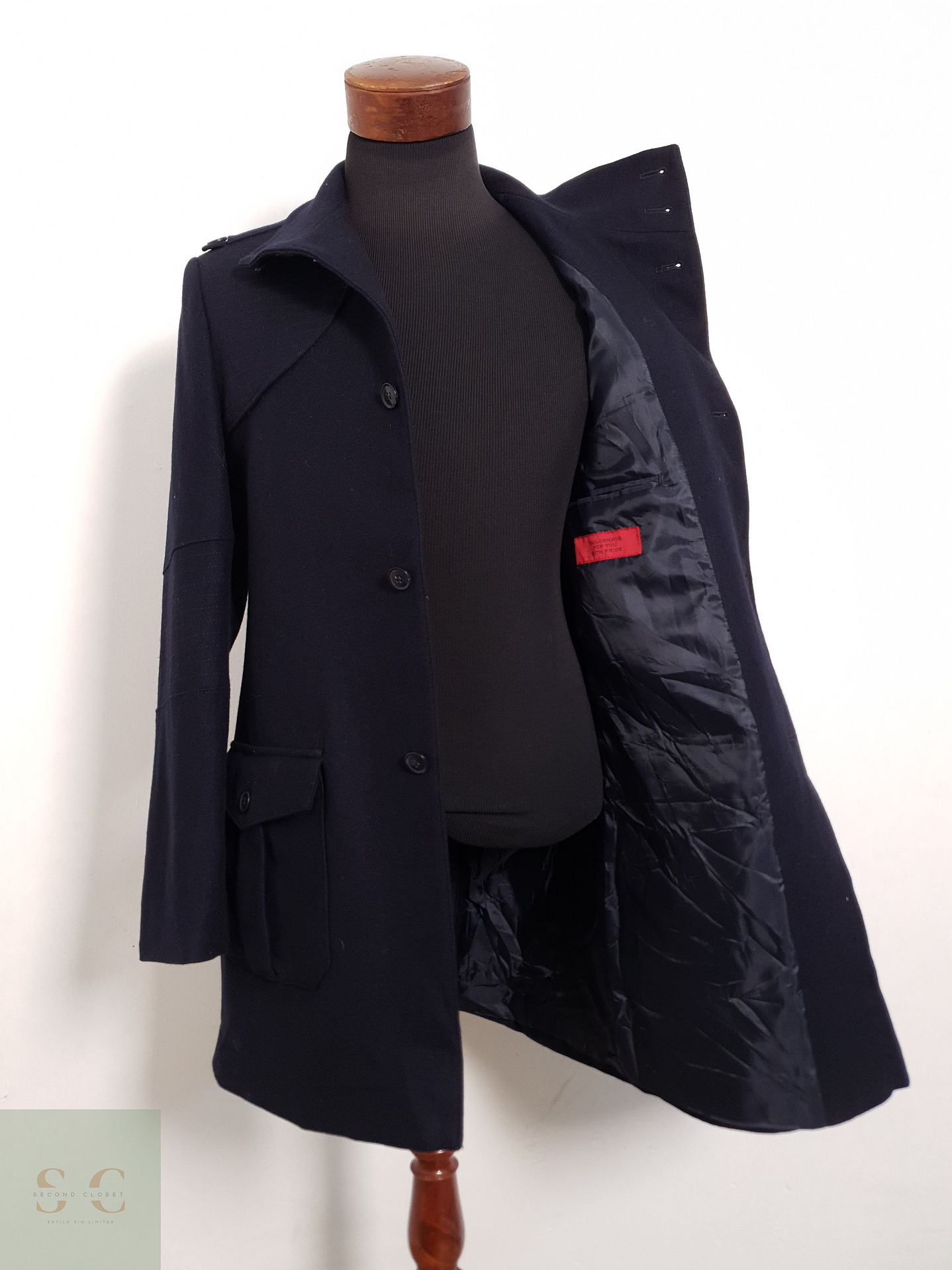 Abrigo Finshley & Harding Abrigo militar azul marino lana Talla SM 5