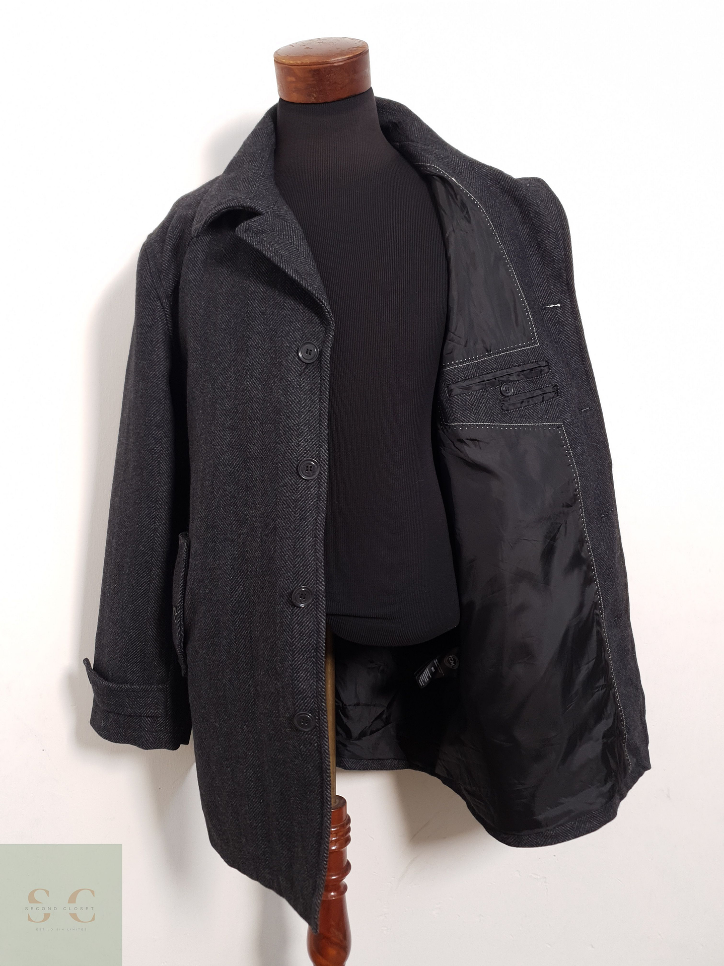 Abrigo Man by Tchibo Abrigo espiga plomo lana virgen Talla XL 3