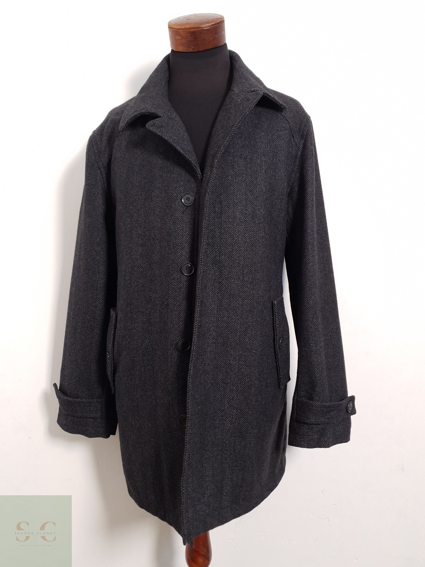 Abrigo Man by Tchibo Abrigo espiga plomo lana virgen Talla XL 1