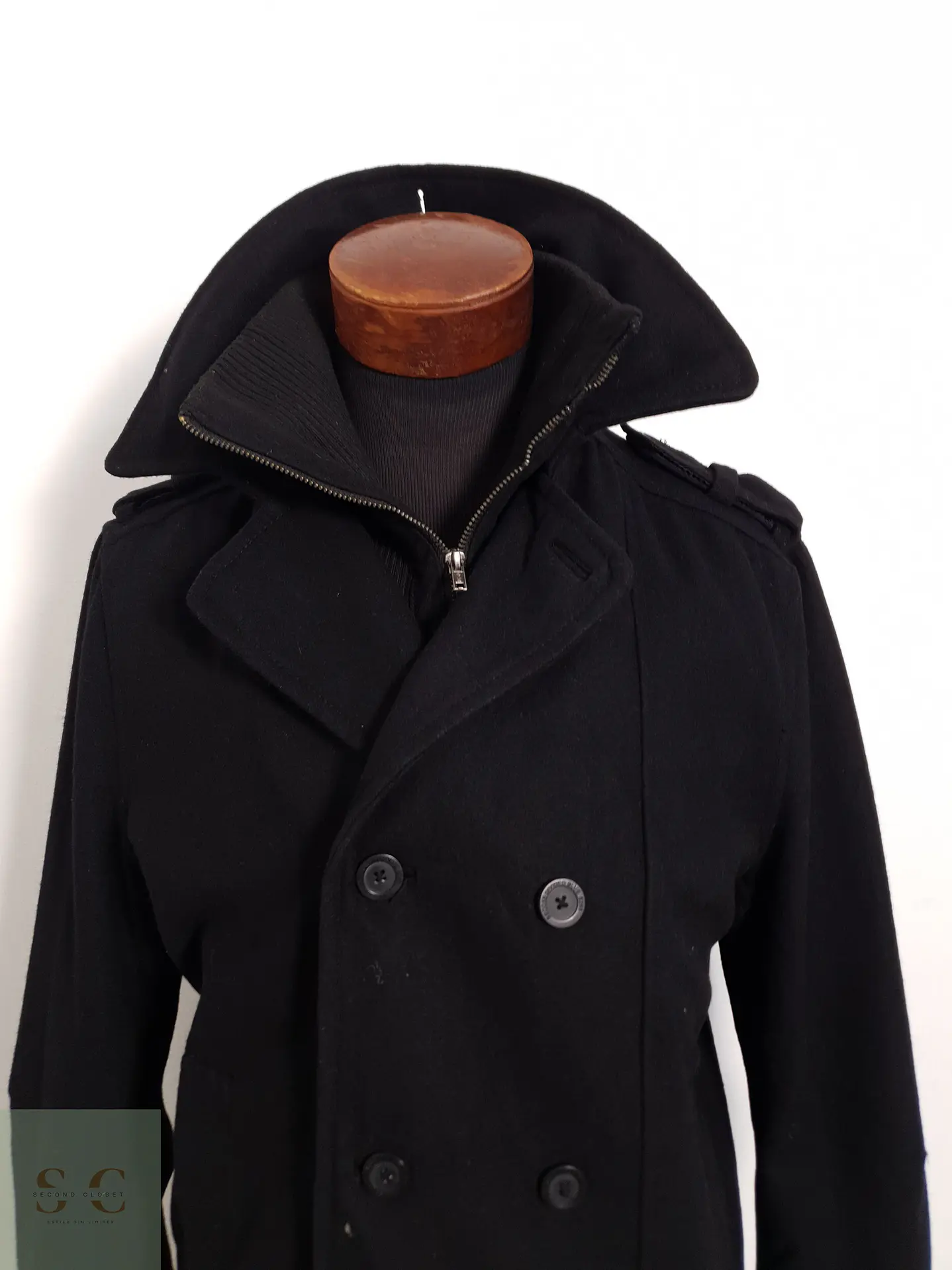 Abrigo H&M Marinero negro lana reciclada Lana reciclada Talla SM 4