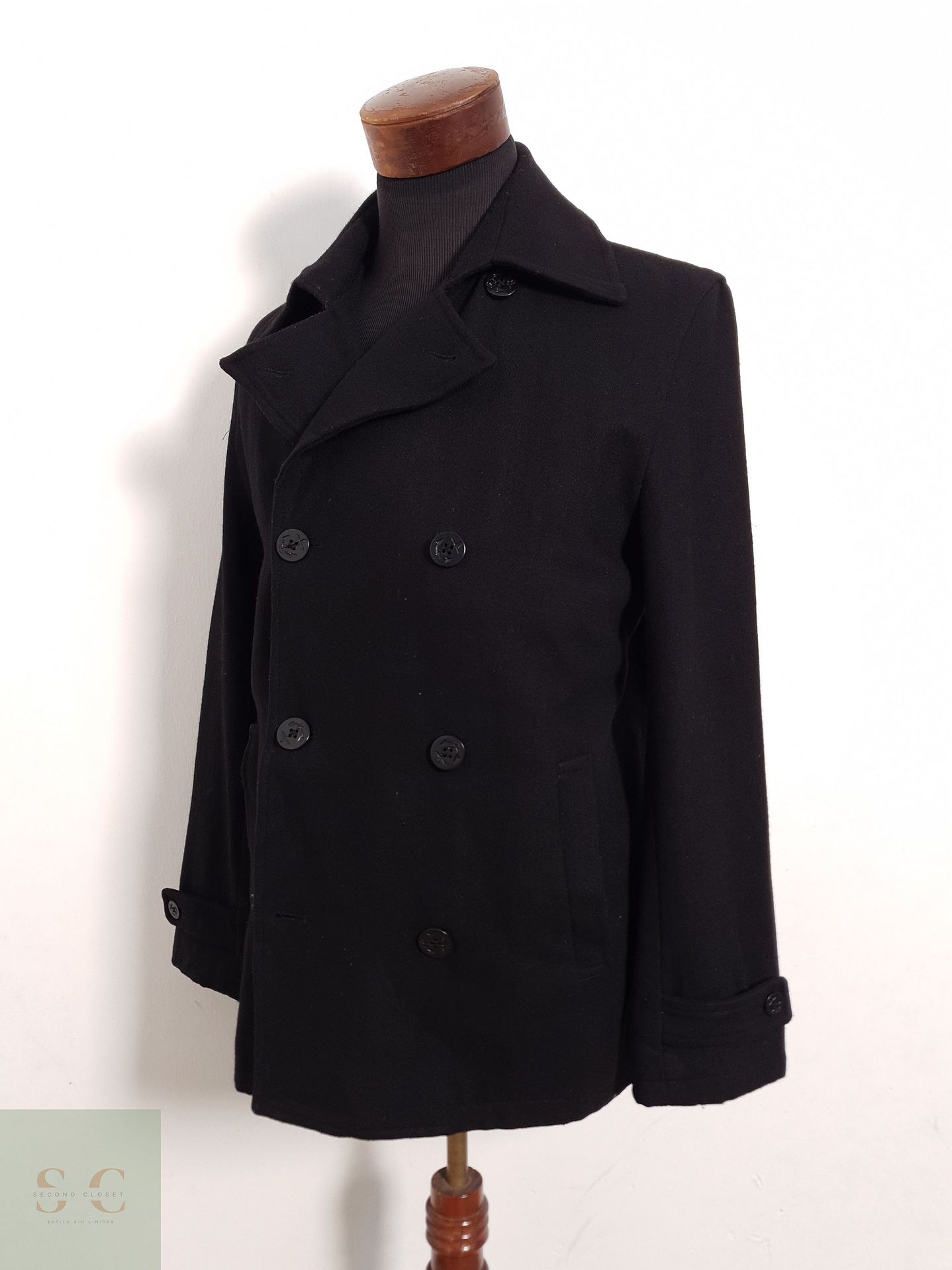 Abrigo Sugestion Marinero negro lana Talla SM 2
