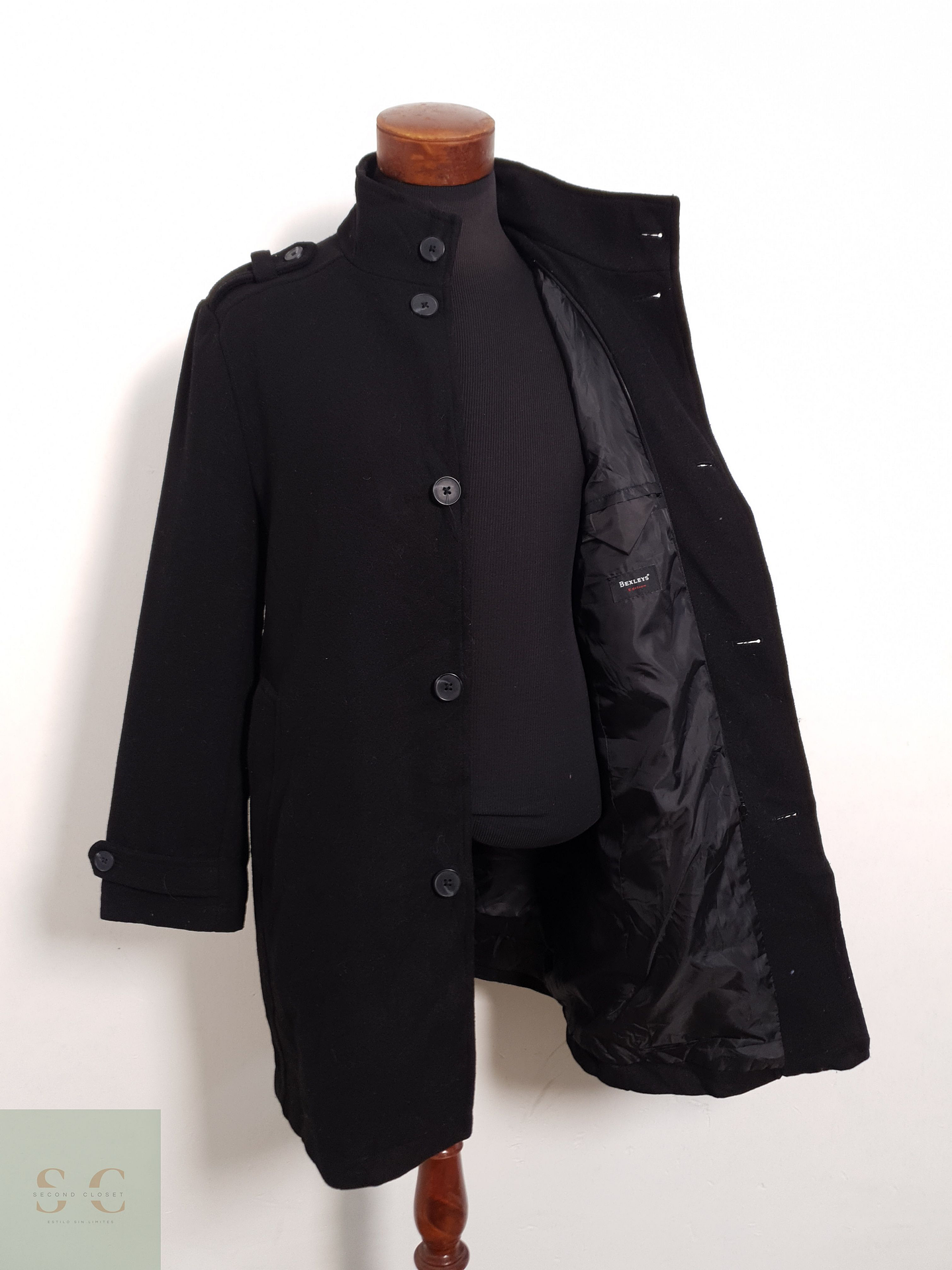 Abrigo Bexleys Abrigo negro recto lana Talla M 3