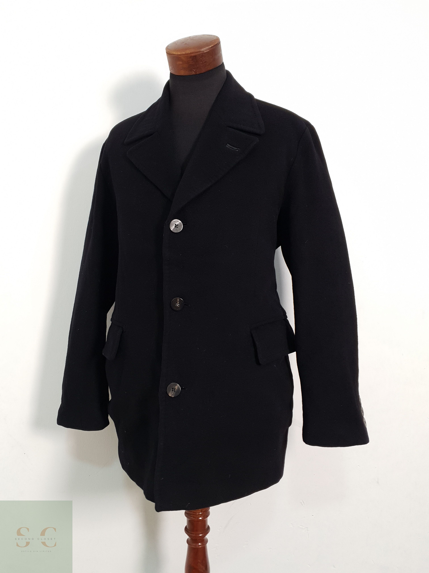 Abrigo Hugo Boss Selection Lana Virgen Cashmere Negro Hombre Talla LXL 3