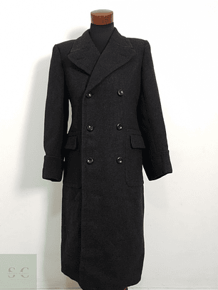 Abrigo Vintage Largo Lana Gris Oscuro Cruzado Hombre Talla M