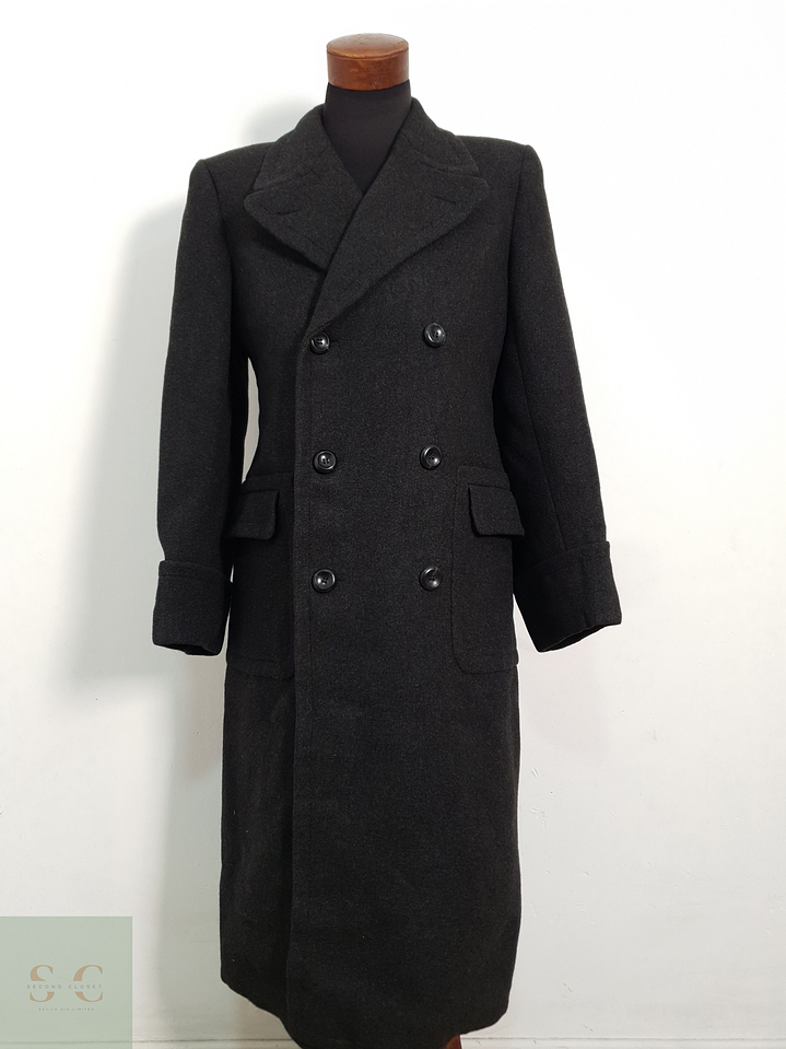 Abrigo Vintage Largo Lana Gris Oscuro Cruzado Hombre Talla M 1