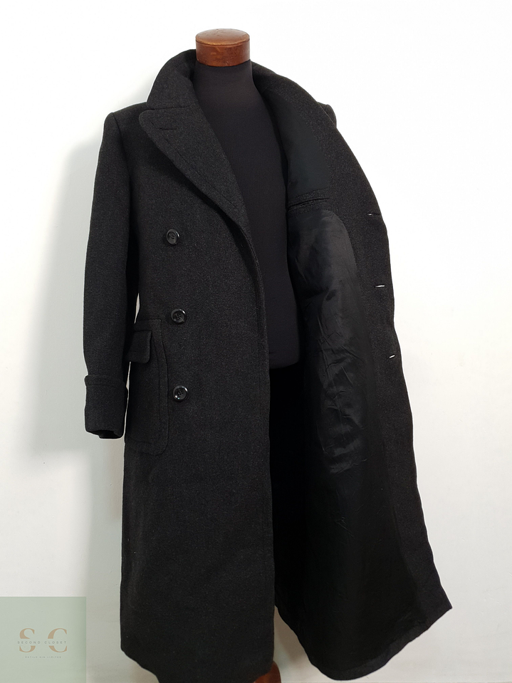 Abrigo Vintage Largo Lana Gris Oscuro Cruzado Hombre Talla M 2