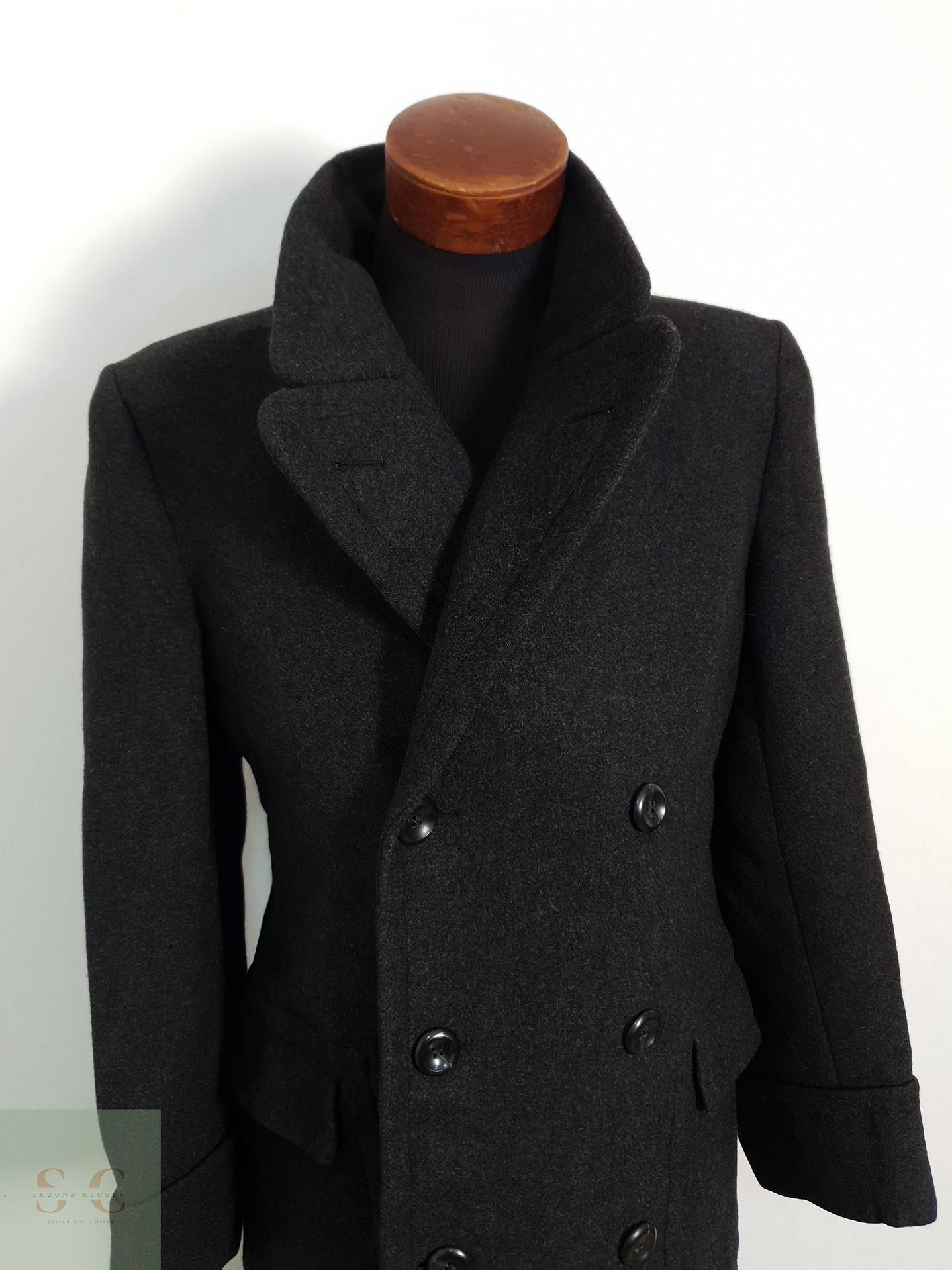 Abrigo Vintage Largo Lana Gris Oscuro Cruzado Hombre Talla M 3