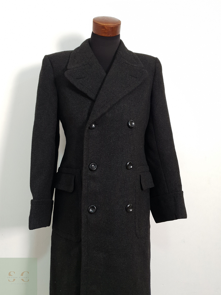 Abrigo Vintage Largo Lana Gris Oscuro Cruzado Hombre Talla M 4