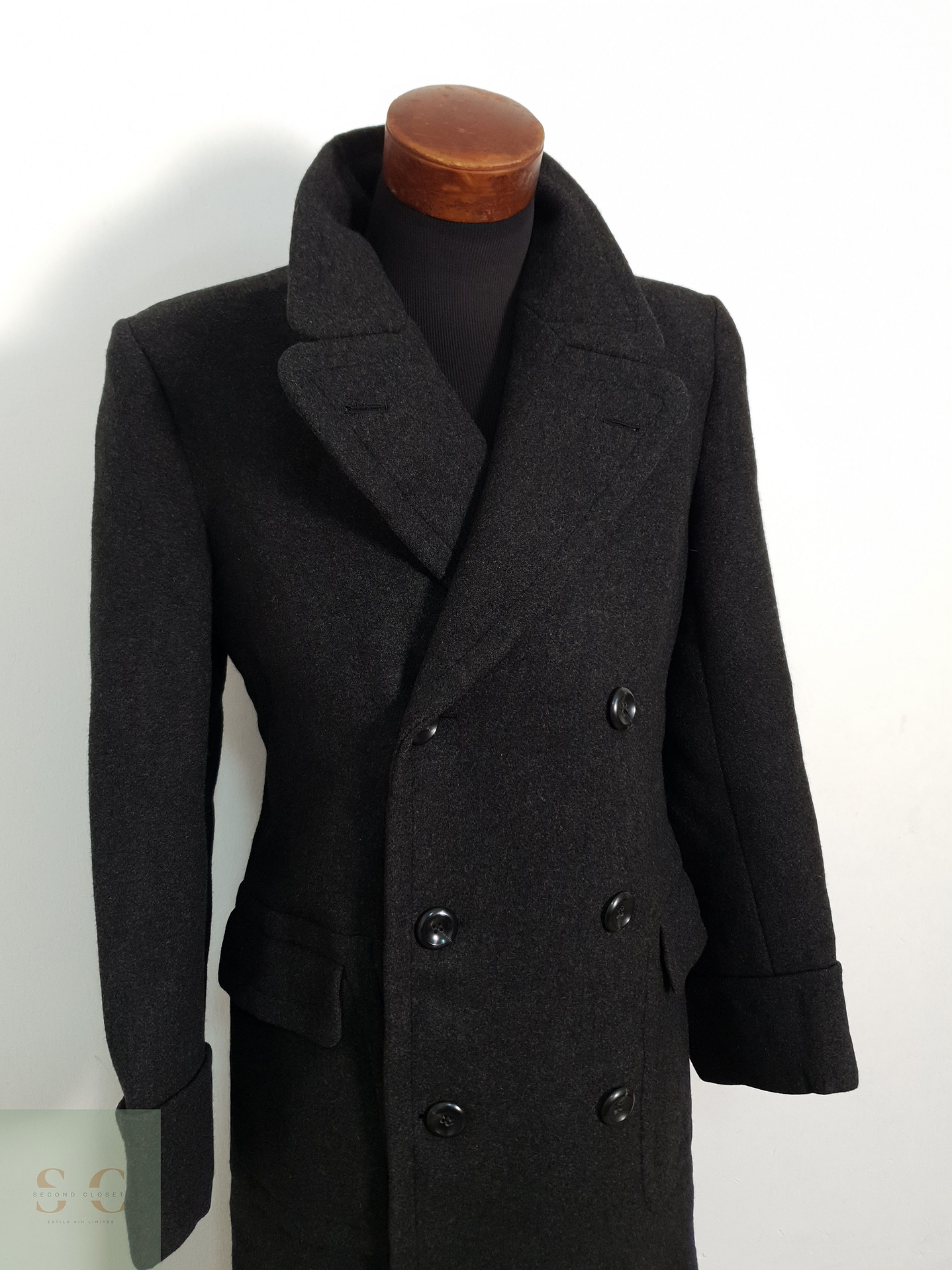 Abrigo Vintage Largo Lana Gris Oscuro Cruzado Hombre Talla M 5