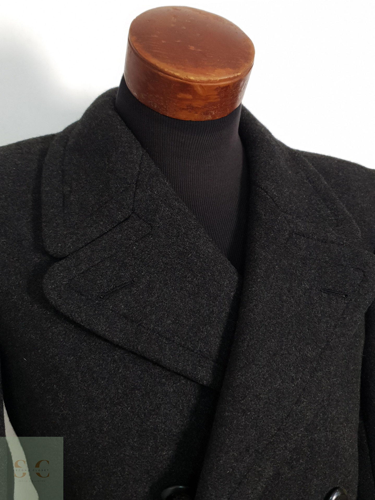 Abrigo Vintage Largo Lana Gris Oscuro Cruzado Hombre Talla M 6