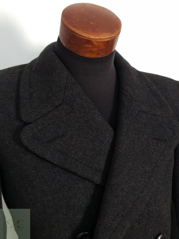 Abrigo Vintage Largo Lana Gris Oscuro Cruzado Hombre Talla M 6