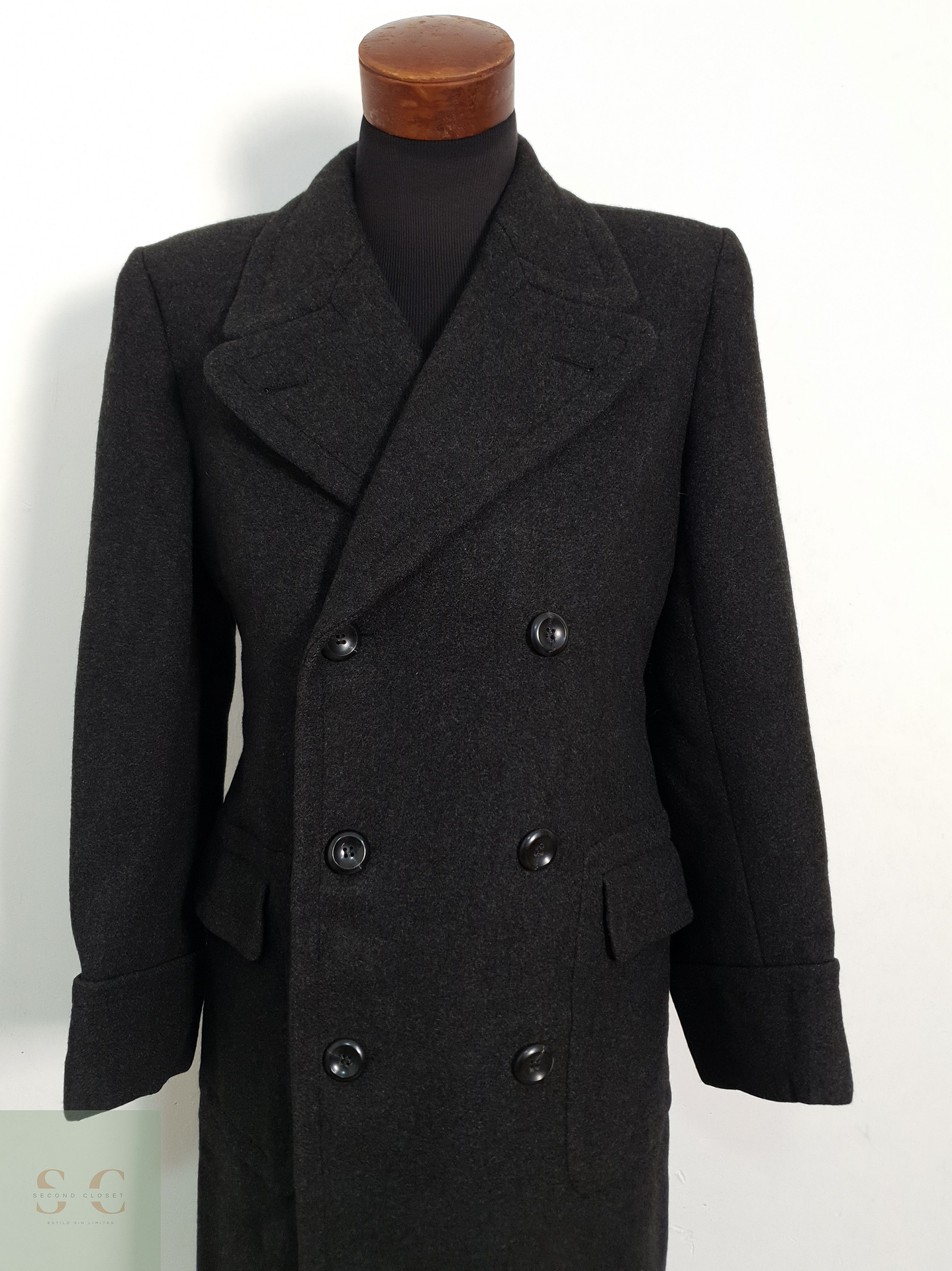 Abrigo Vintage Largo Lana Gris Oscuro Cruzado Hombre Talla M 7