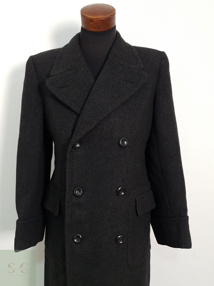 Abrigo Vintage Largo Lana Gris Oscuro Cruzado Hombre Talla M 7