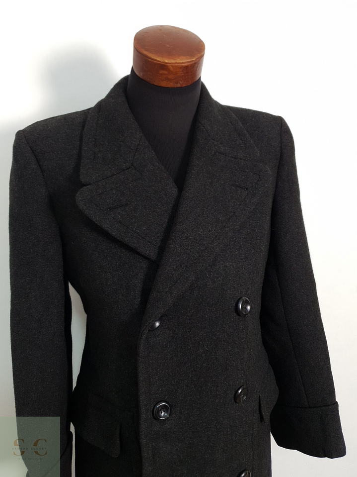 Abrigo Vintage Largo Lana Gris Oscuro Cruzado Hombre Talla M 8