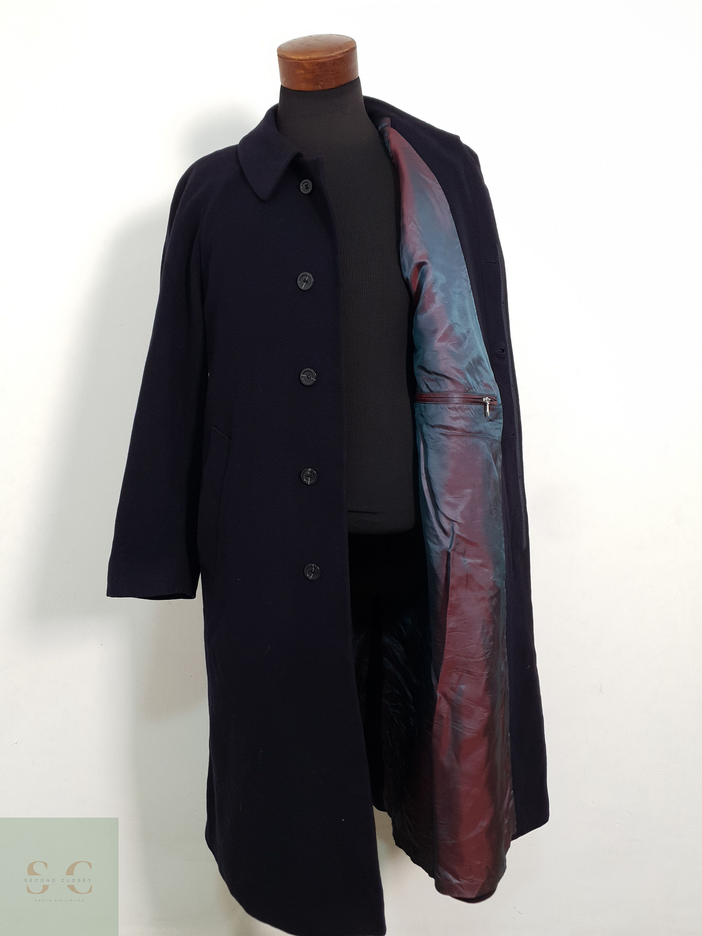 Abrigo Bugatti Cashmere Negro Largo Hombre Talla LXL 11