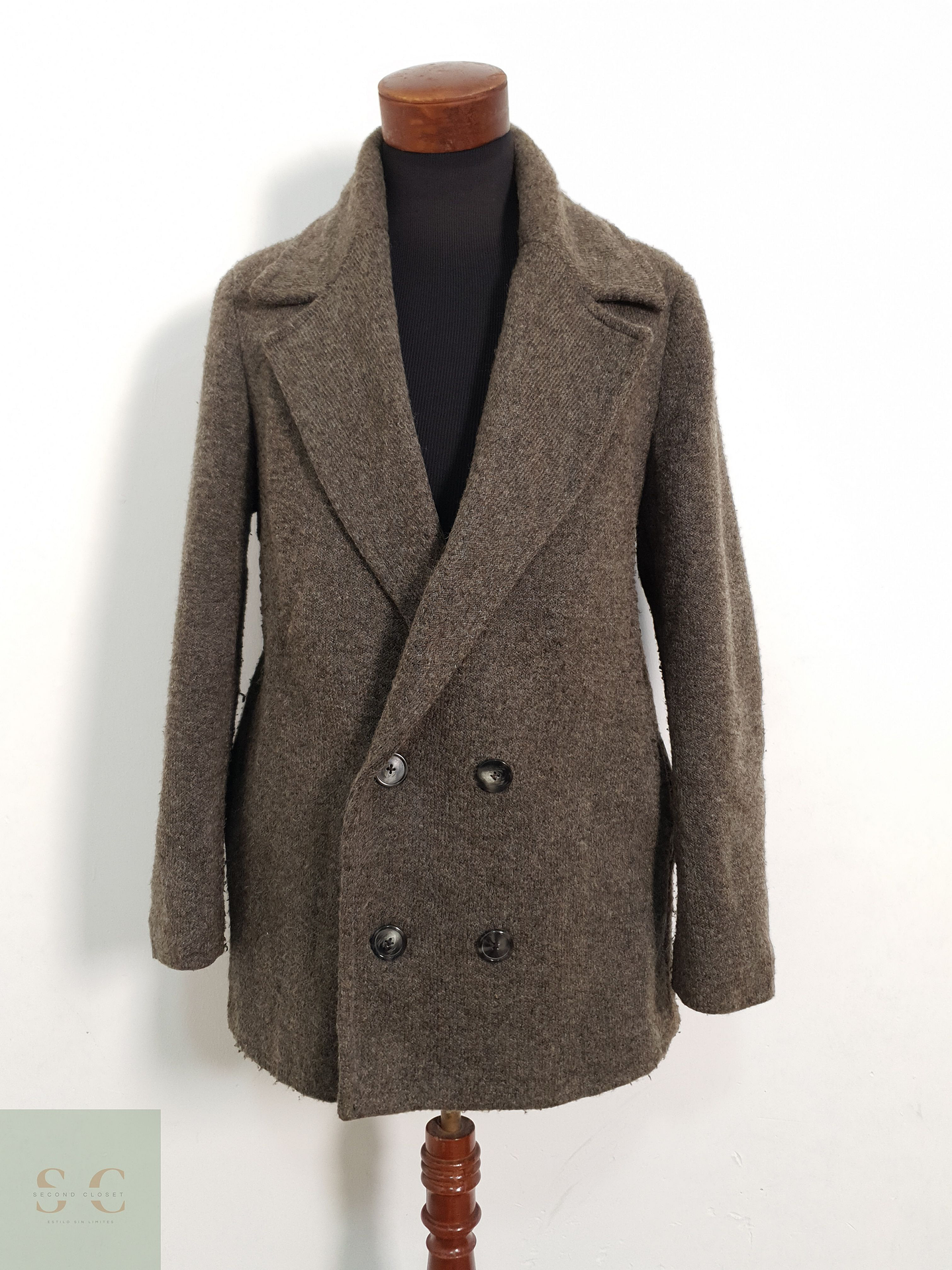 Abrigo ZARA cruzado lana hombre café TALLA M 2