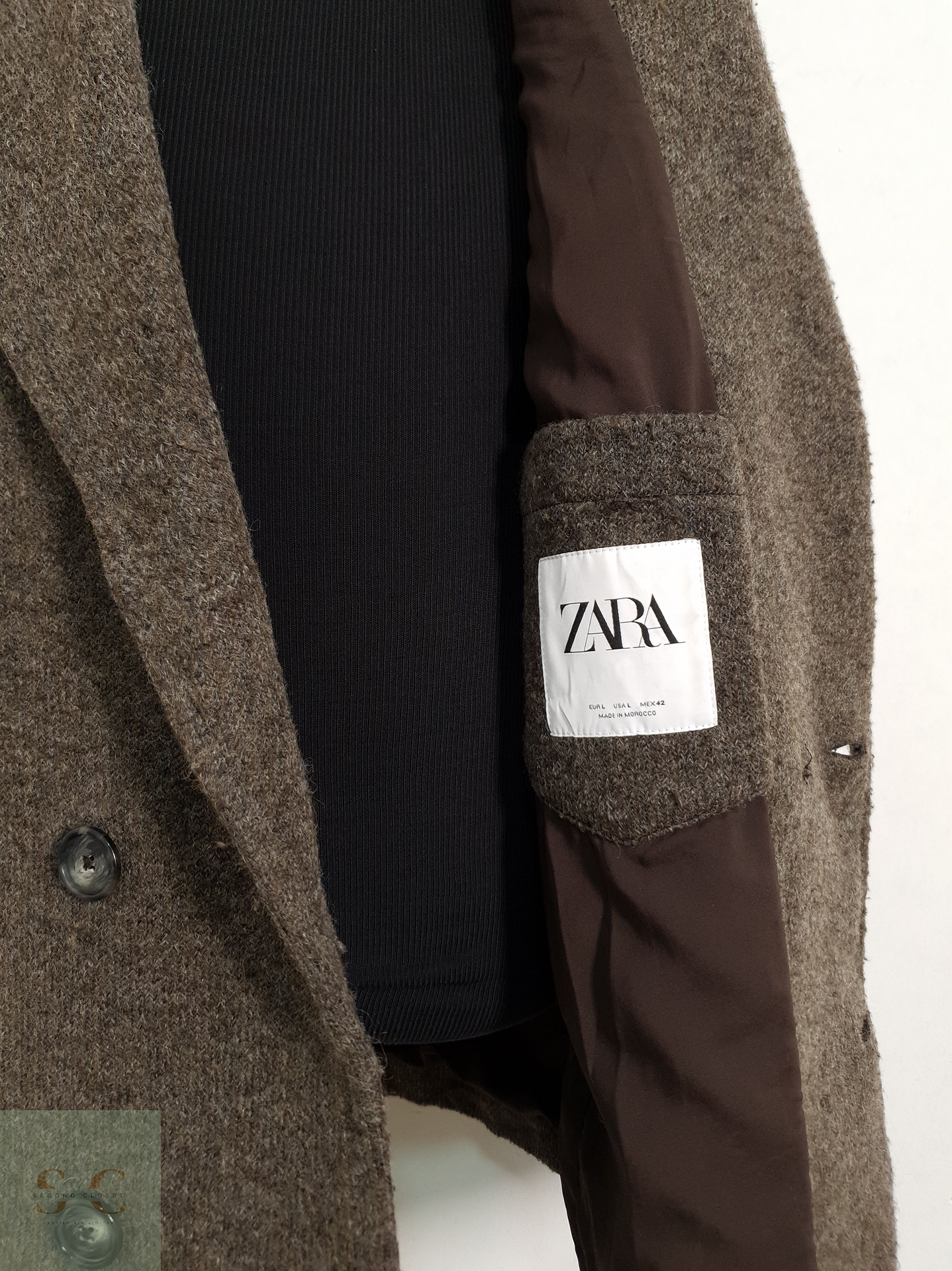 Abrigo ZARA cruzado lana hombre café TALLA M 8