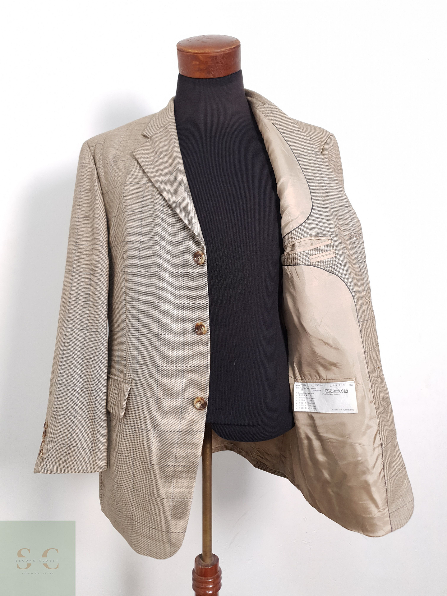 Blazer Vintage 100 lana virgen café ventana Talla ML 1