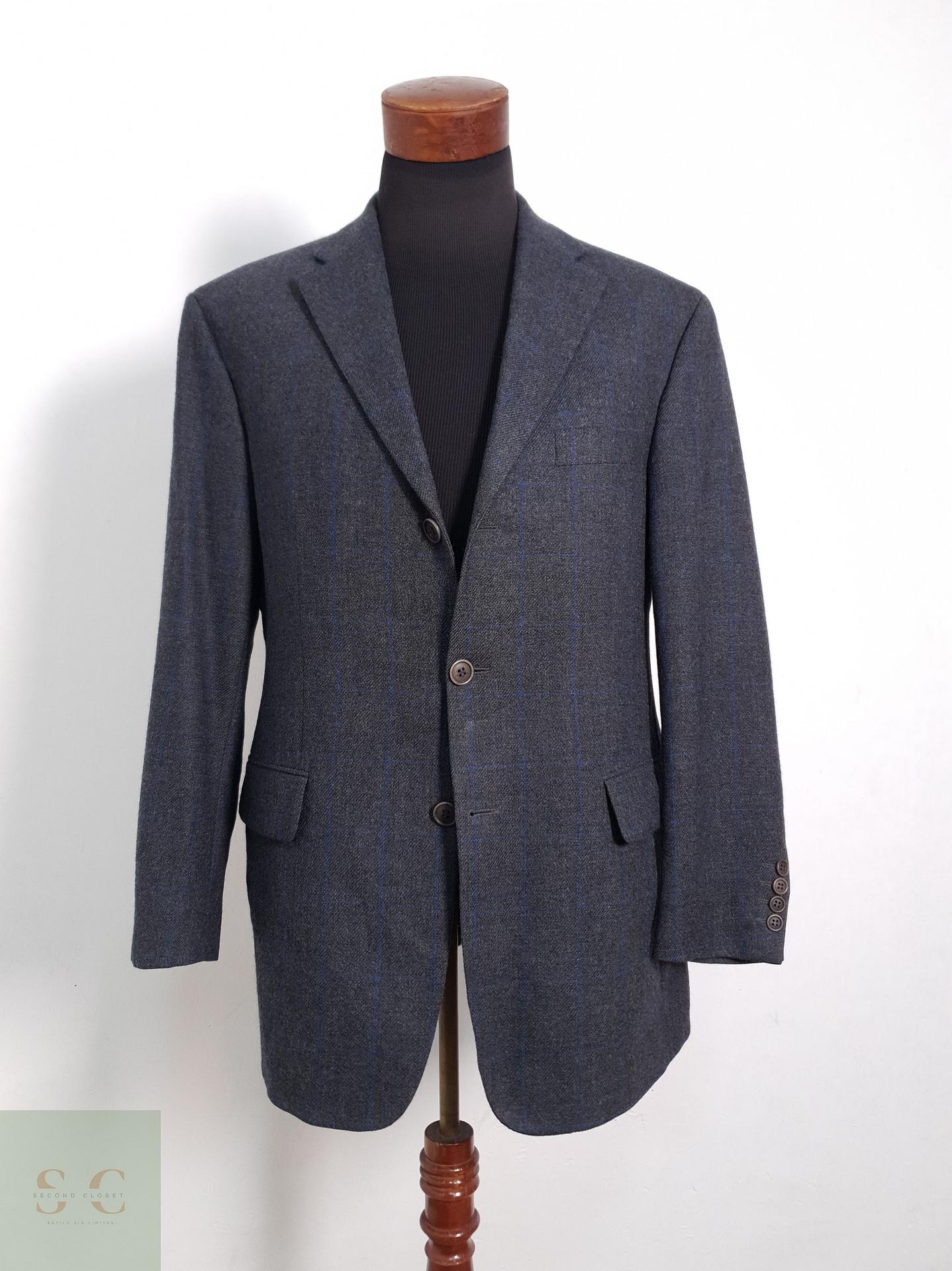 Blazer Vintage 100 lana virgen azul ventana Talla LXL 5