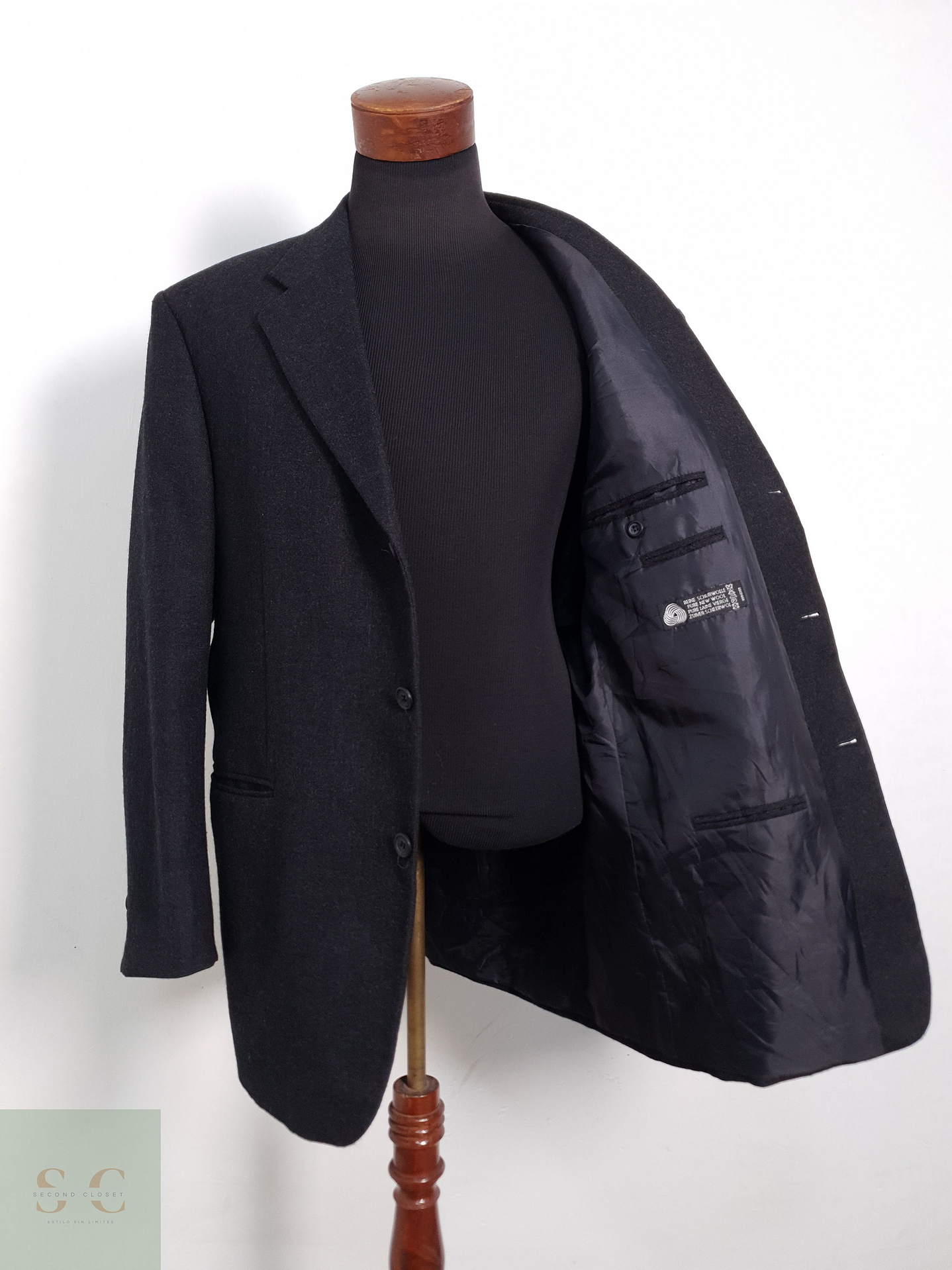 Blazer Vintage 100 lana virgen plomo oscuro liso Talla XXL 2