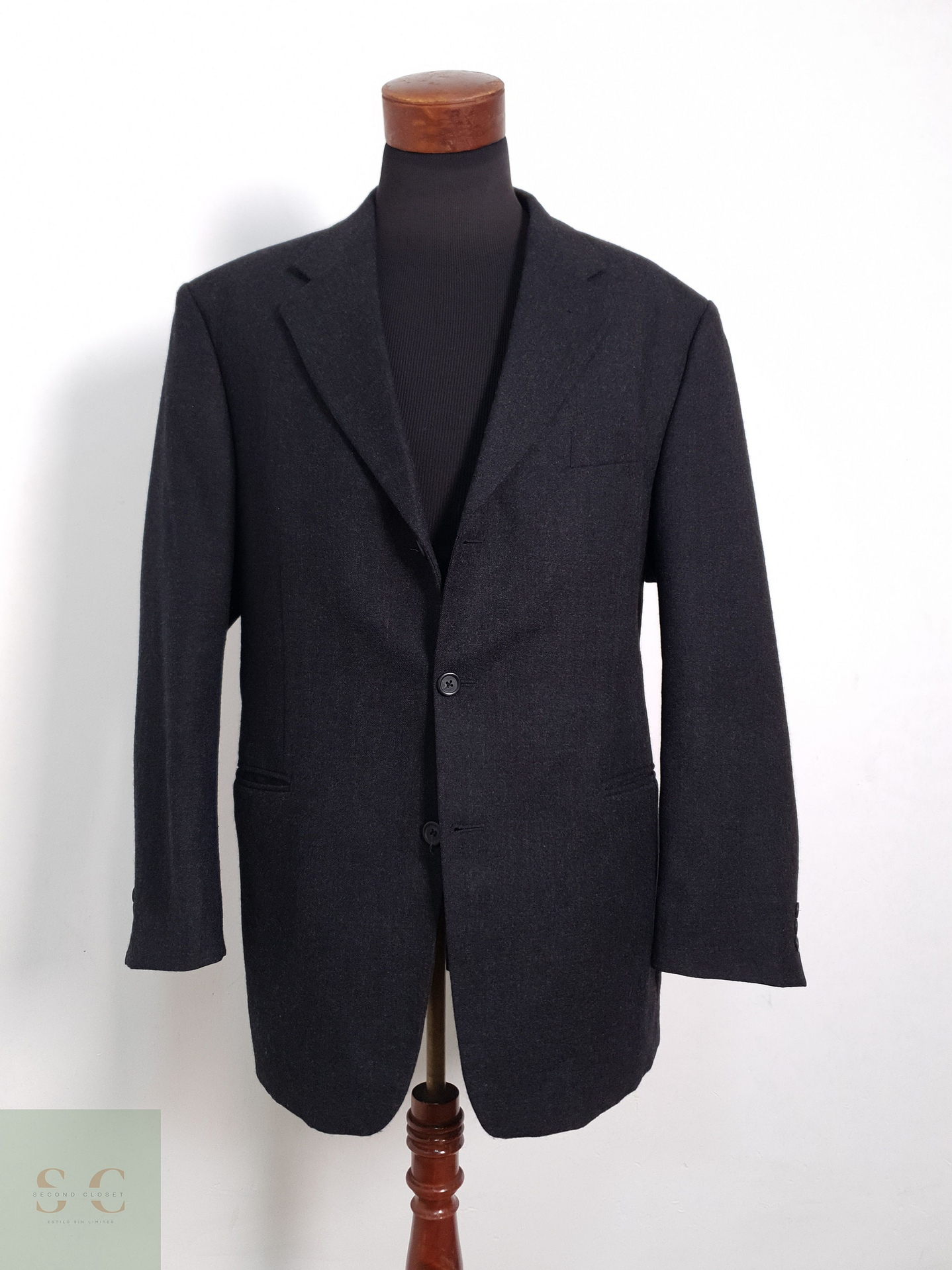 Blazer Vintage 100 lana virgen plomo oscuro liso Talla XXL 5